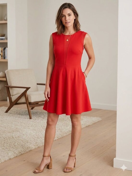 bebe Dresses & Skirts - Bebe fit and flare red skater dress with mesh panel, size XL